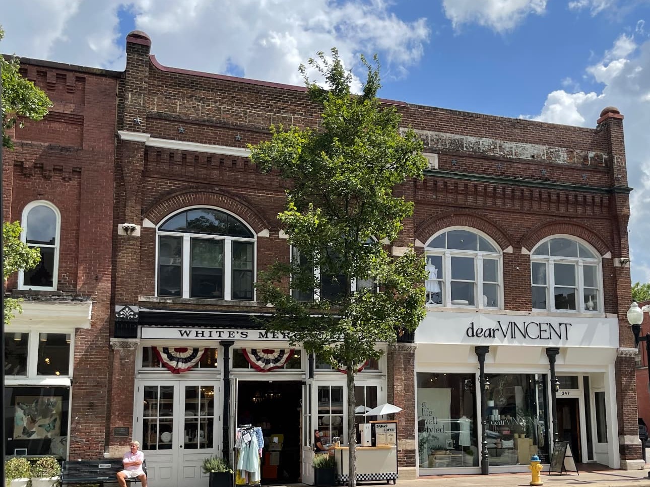 Storefronts along historic Main Street in downtown Franklin, Tennessee